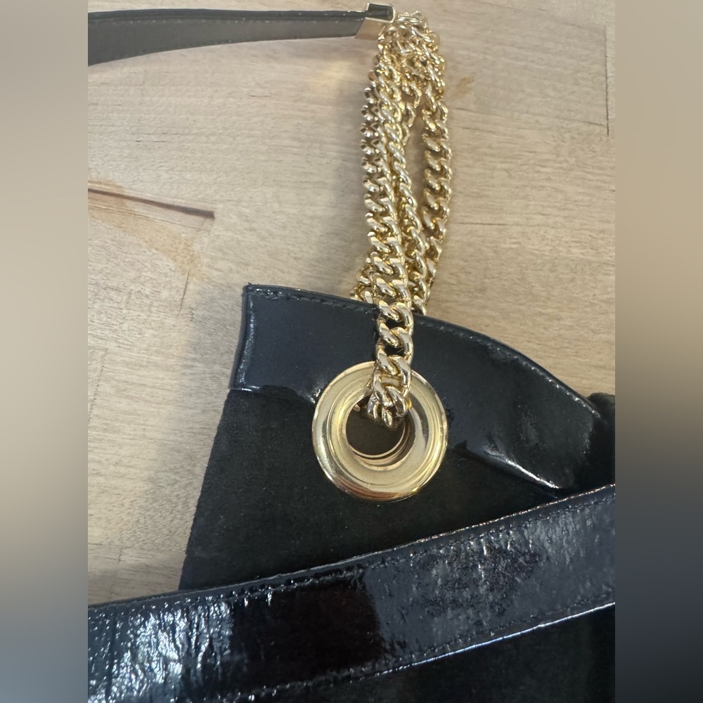 RARE VTG Rosenfeld black leather/suede purse with gold medallion - Picture 3 of 13